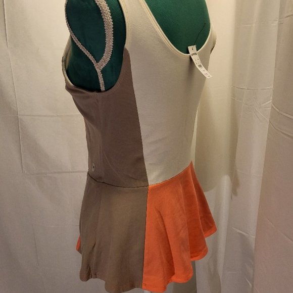 Express NWT Block Colored Peplum Tank Coral, Beige, White M - Picture 6 of 11
